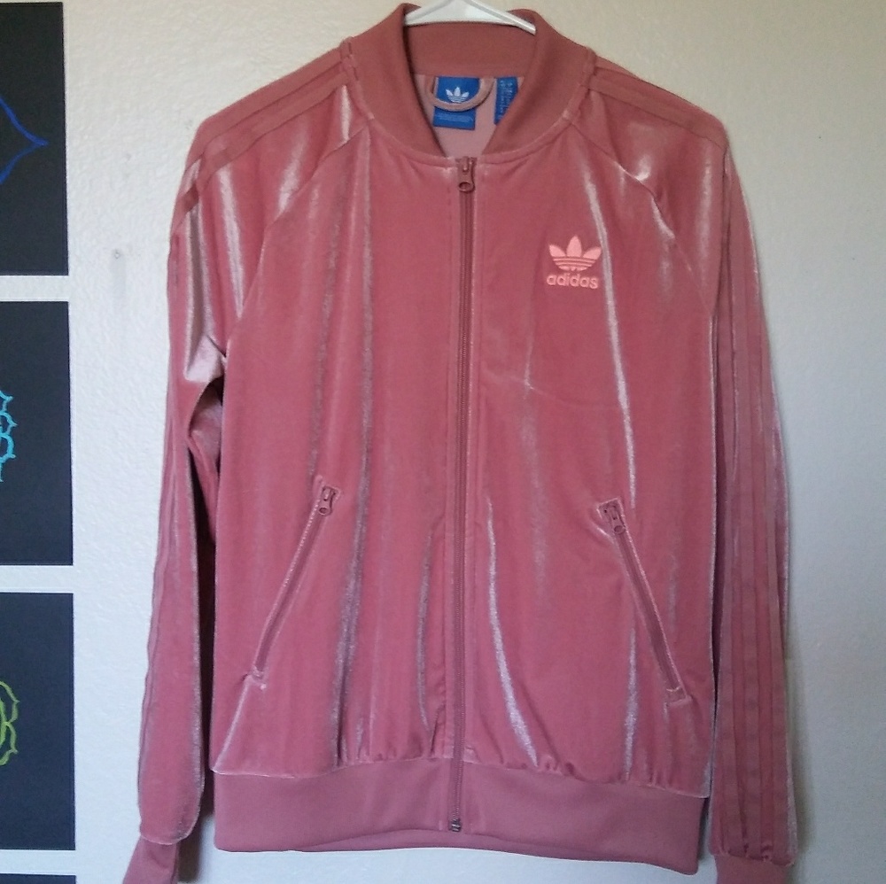 Pink velvet adidas track jacket